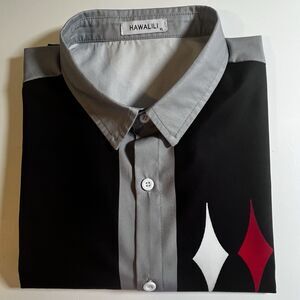Hawalili Men’s Short Sleeved Button Up Camp Shirt MCM Design Gray Black Size XL